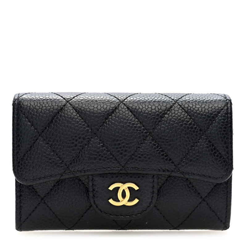  Chanel Caviar Quilted Flap Card Holder Wallet Black
