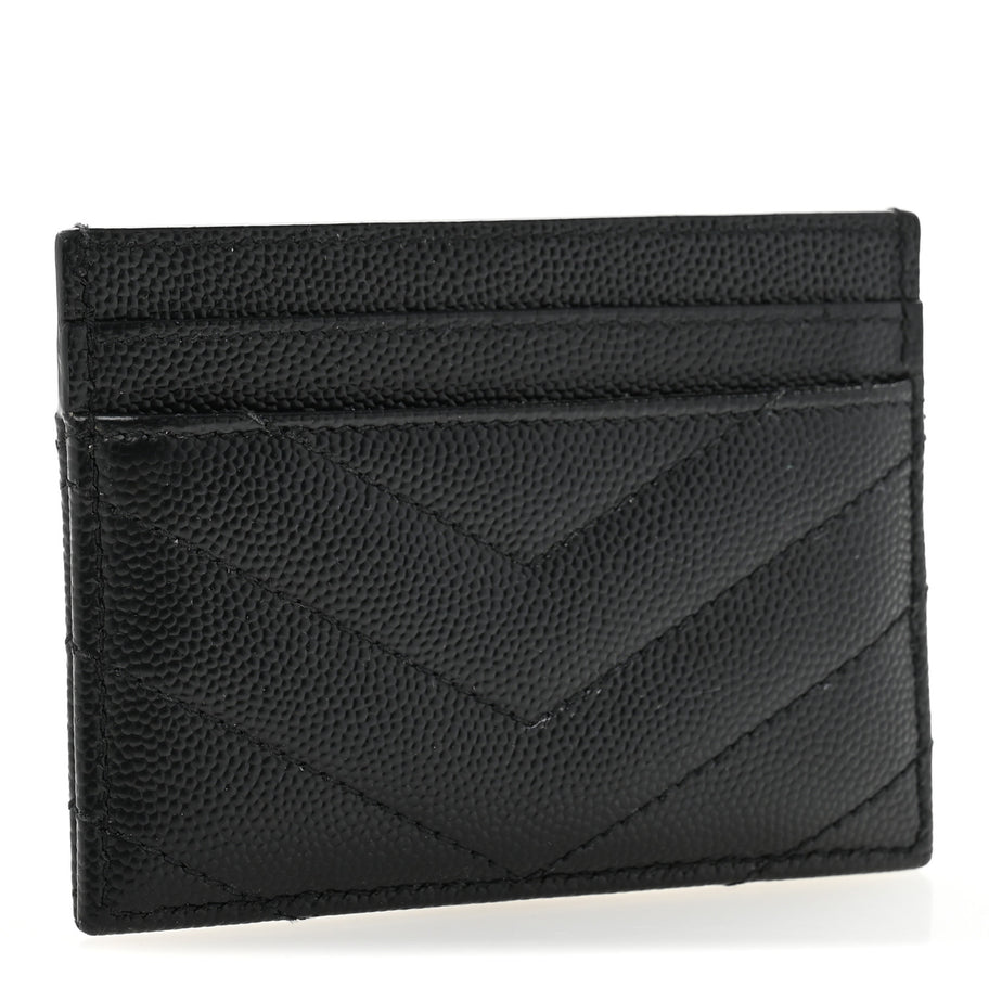 Saint Laurent Grain De Poudre Matelasse Chevron Monogram Credit Card Case Black Image 3