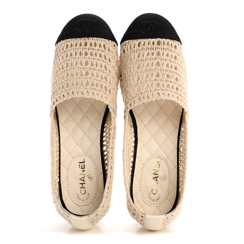  Chanel Knit Grosgrain Cap Toe CC Moccasin Loafers 35.5 Ivory Black