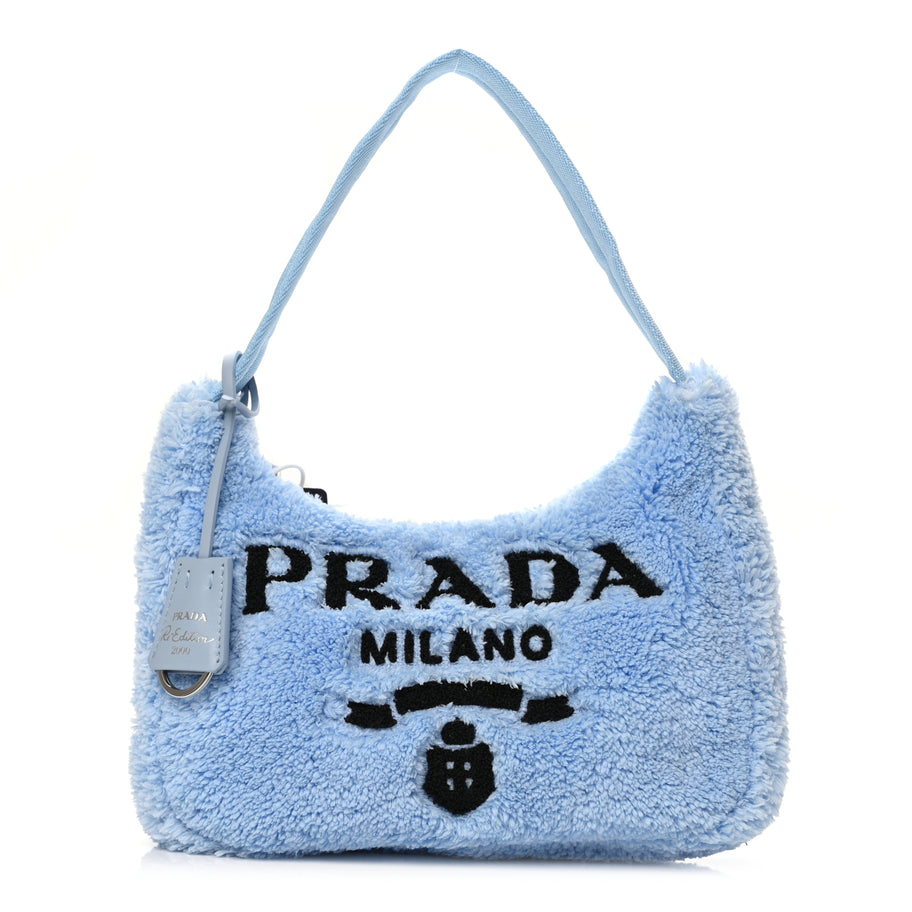 Prada PRADA Terry Cloth Mini Re-Edition 2000 Bag Celeste Black Image 1
