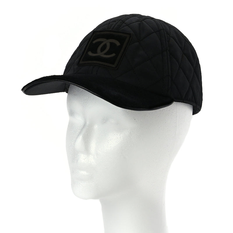  Chanel Nylon Pony Hair Quilted CC Cap M Black