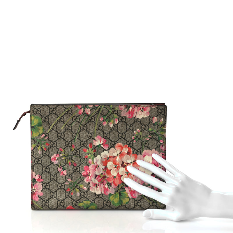  Gucci GG Supreme Monogram Blooms Large Cosmetic Case Beige Multicolor Dry Rose