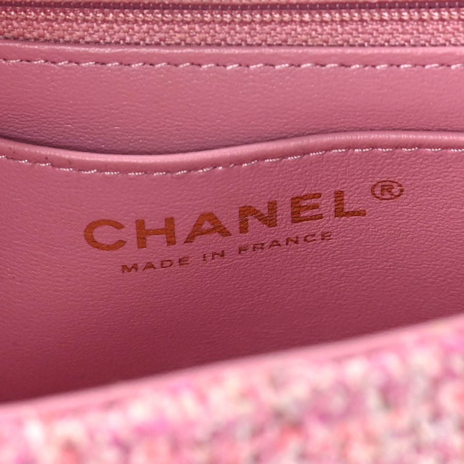 Chanel Tweed Quilted Mini Rectangular Flap Pink Image 5