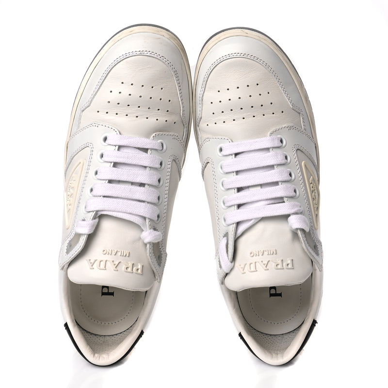  Prada Vitello Sport Spazzolato Rois Rubber Triangle Logo Perforated Womens District Low Top 30mm Sneakers 36.5 White