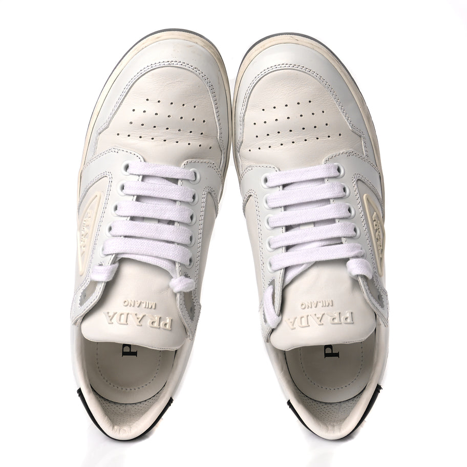 Prada Vitello Sport Spazzolato Rois Rubber Triangle Logo Perforated Womens District Low Top 30mm Sneakers 36.5 White Image 2