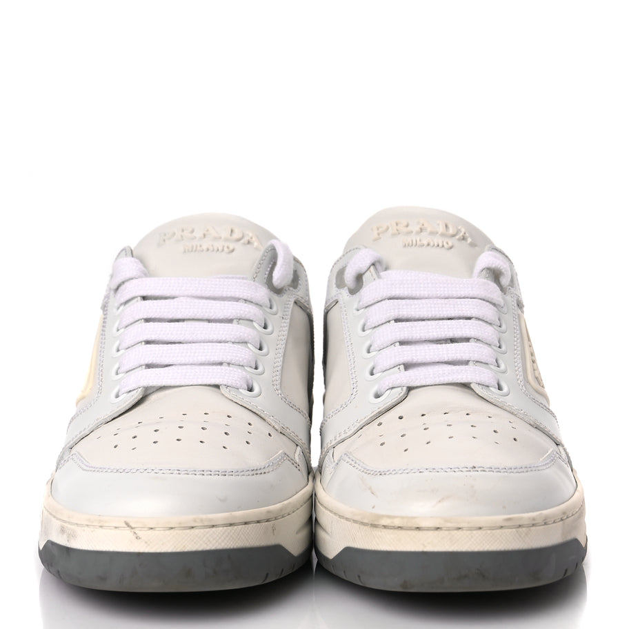 Prada Vitello Sport Spazzolato Rois Rubber Triangle Logo Perforated Womens District Low Top 30mm Sneakers 36.5 White Image 3