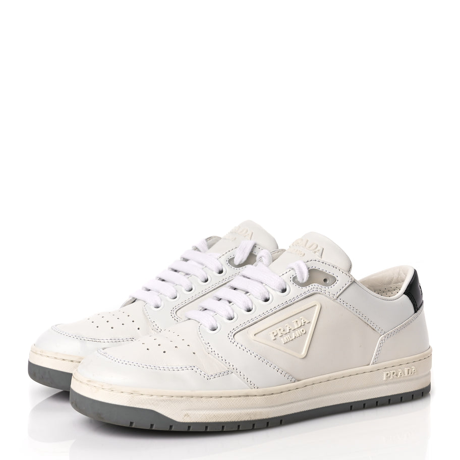 Prada Vitello Sport Spazzolato Rois Rubber Triangle Logo Perforated Womens District Low Top 30mm Sneakers 36.5 White Image 4