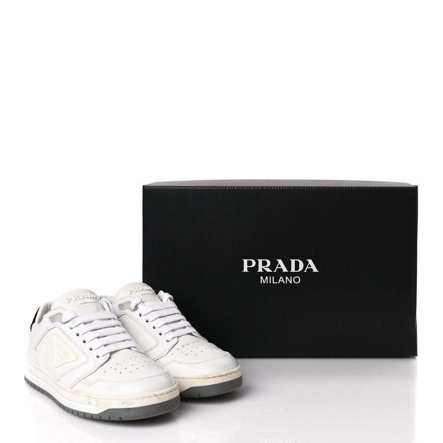 Prada Vitello Sport Spazzolato Rois Rubber Triangle Logo Perforated Womens District Low Top 30mm Sneakers 36.5 White Image 9