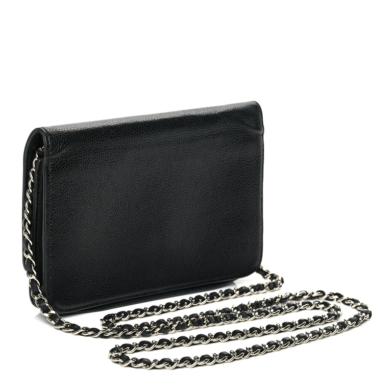  Chanel Caviar Timeless CC Wallet On Chain WOC Black