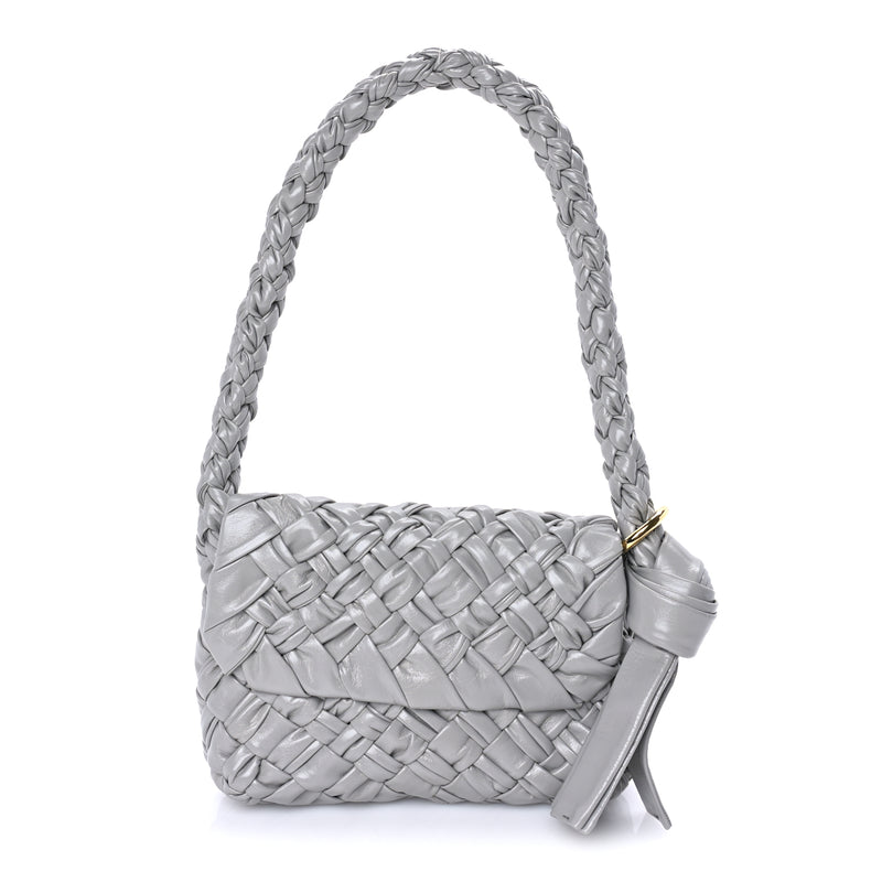  Bottega Veneta Calfskin Foulard Intreccio Kalimero Città Shoulder Bag Grey