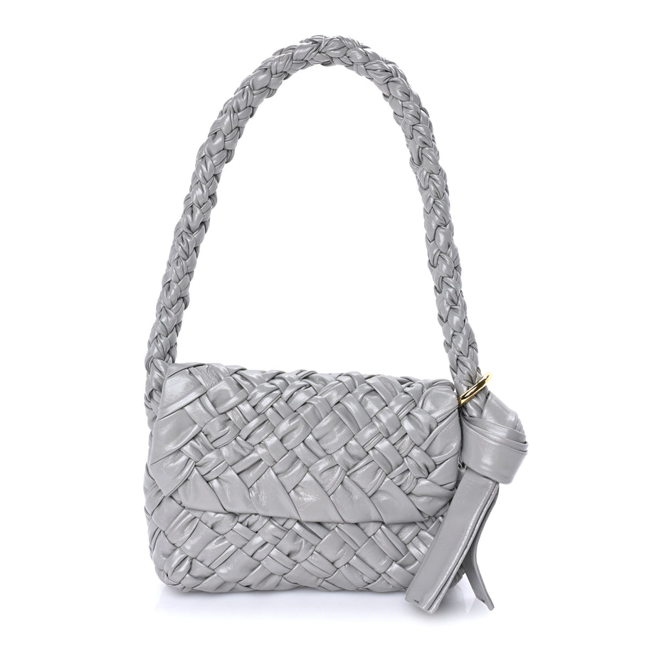 Bottega Veneta Calfskin Foulard Intreccio Kalimero Città Shoulder Bag Grey Image 1