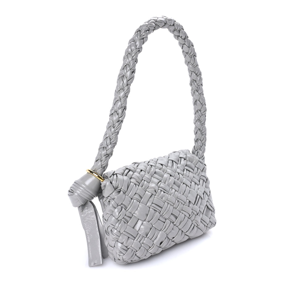 Bottega Veneta Calfskin Foulard Intreccio Kalimero Città Shoulder Bag Grey Image 2