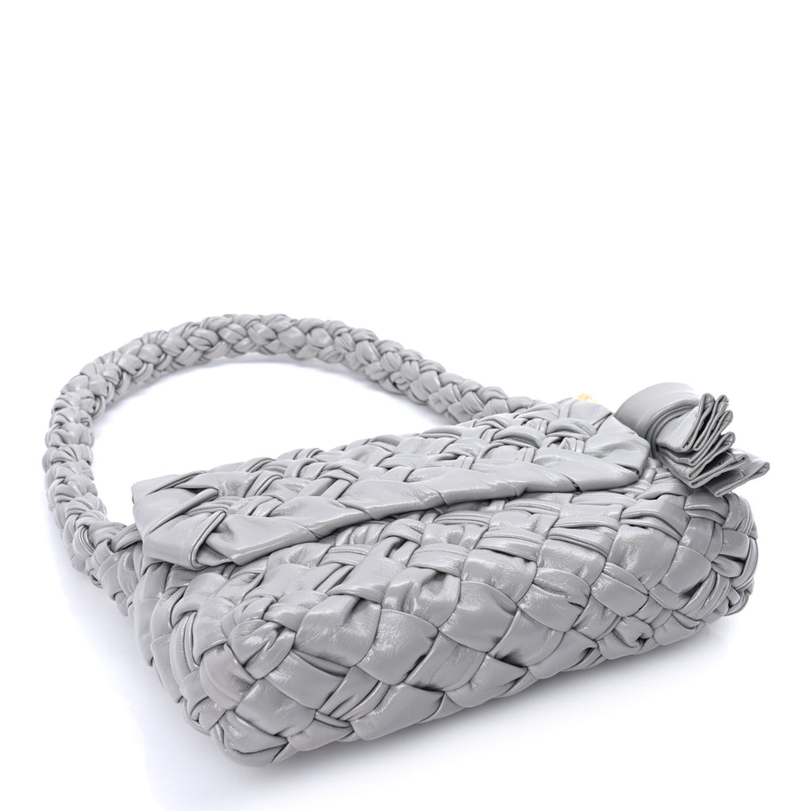 Bottega Veneta Calfskin Foulard Intreccio Kalimero Città Shoulder Bag Grey Image 3
