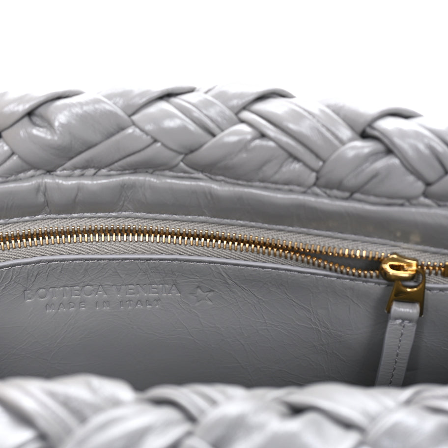 Bottega Veneta Calfskin Foulard Intreccio Kalimero Città Shoulder Bag Grey Image 5