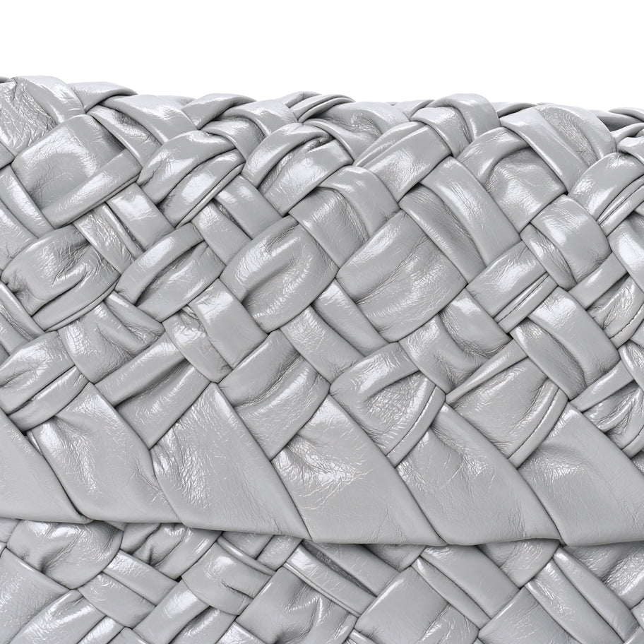 Bottega Veneta Calfskin Foulard Intreccio Kalimero Città Shoulder Bag Grey Image 6