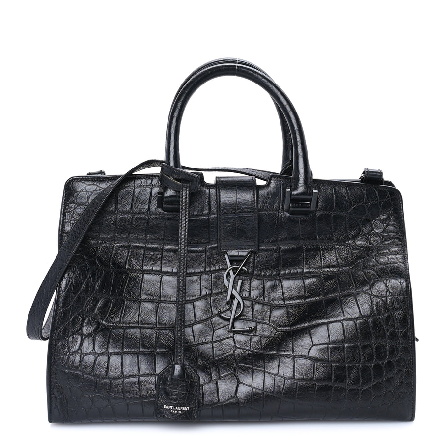 Saint Laurent Calfskin Crocodile Embossed Small Monogram Cabas Black Image 1