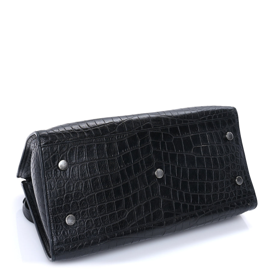 Saint Laurent Calfskin Crocodile Embossed Small Monogram Cabas Black Image 3