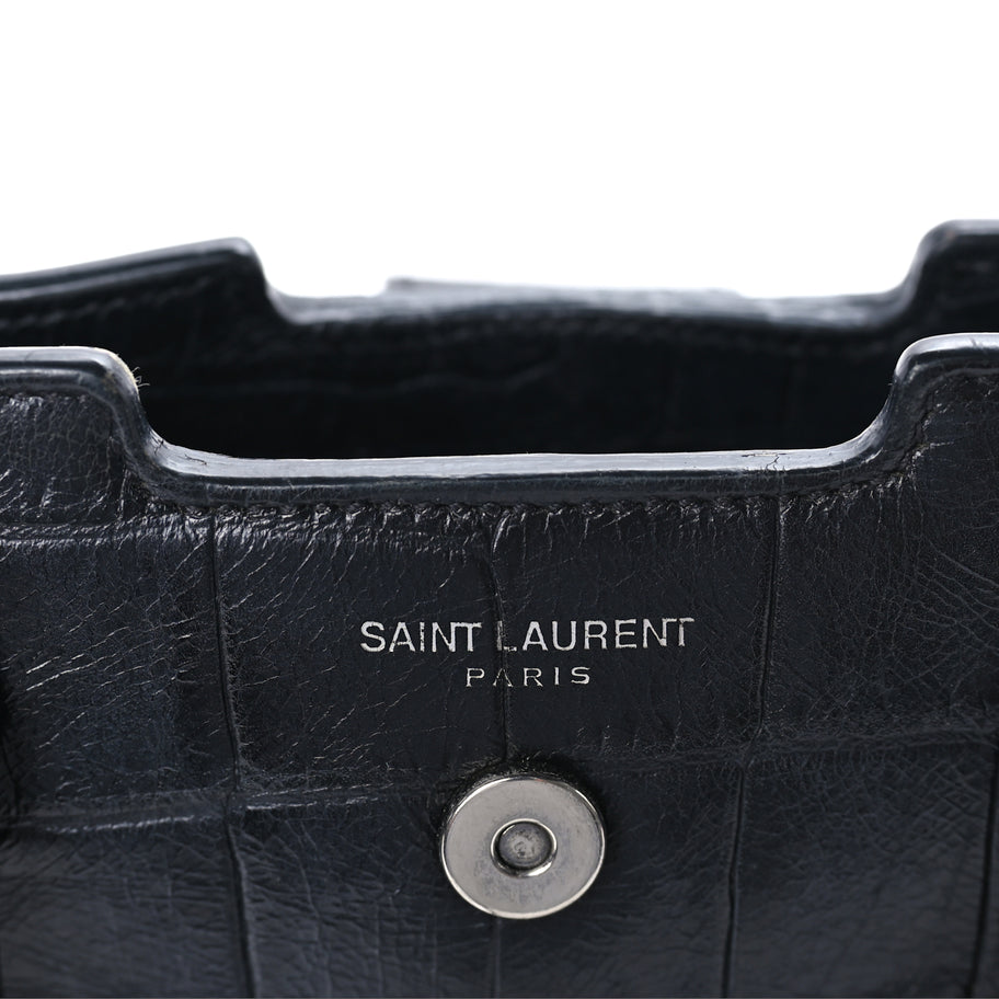 Saint Laurent Calfskin Crocodile Embossed Small Monogram Cabas Black Image 5