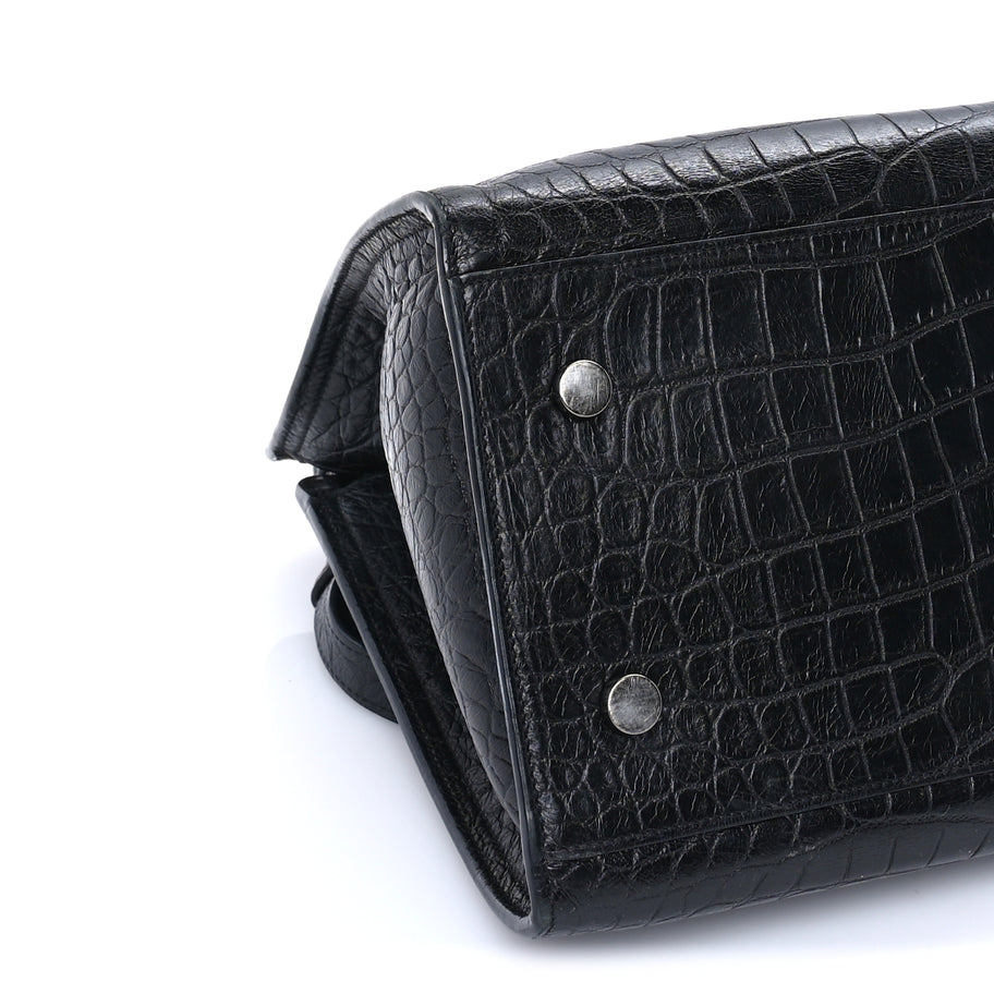 Saint Laurent Calfskin Crocodile Embossed Small Monogram Cabas Black Image 7