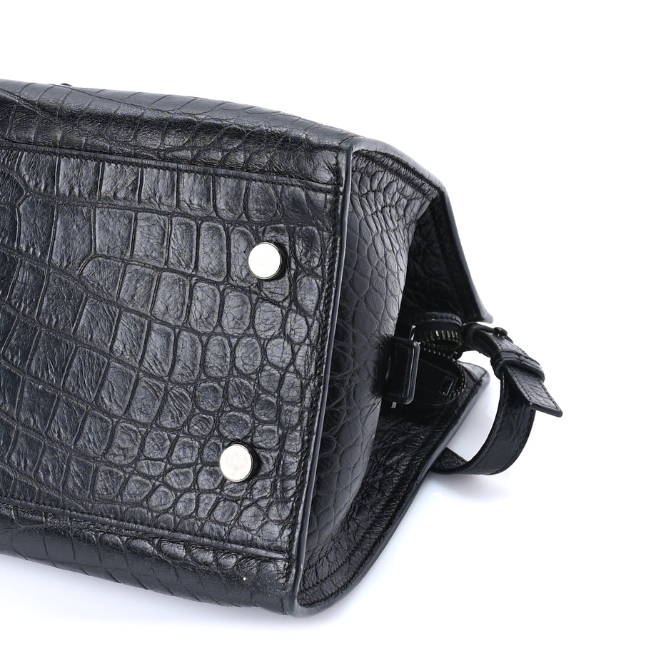 Saint Laurent Calfskin Crocodile Embossed Small Monogram Cabas Black Image 8