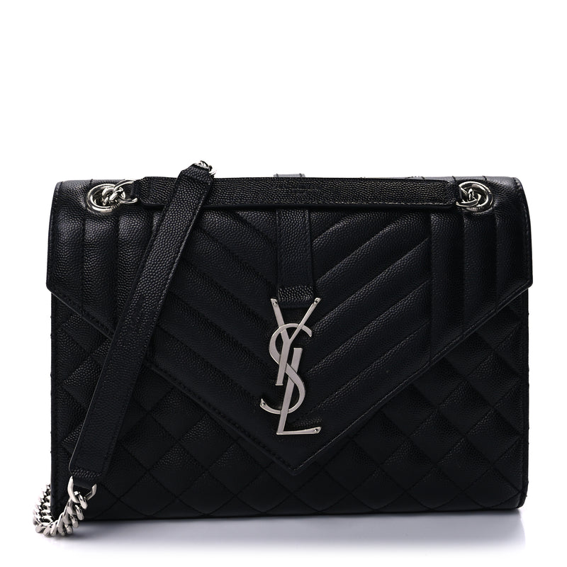  Saint Laurent Grain De Poudre Textured Mixed Matelasse Triquilt Medium Monogram Satchel Black