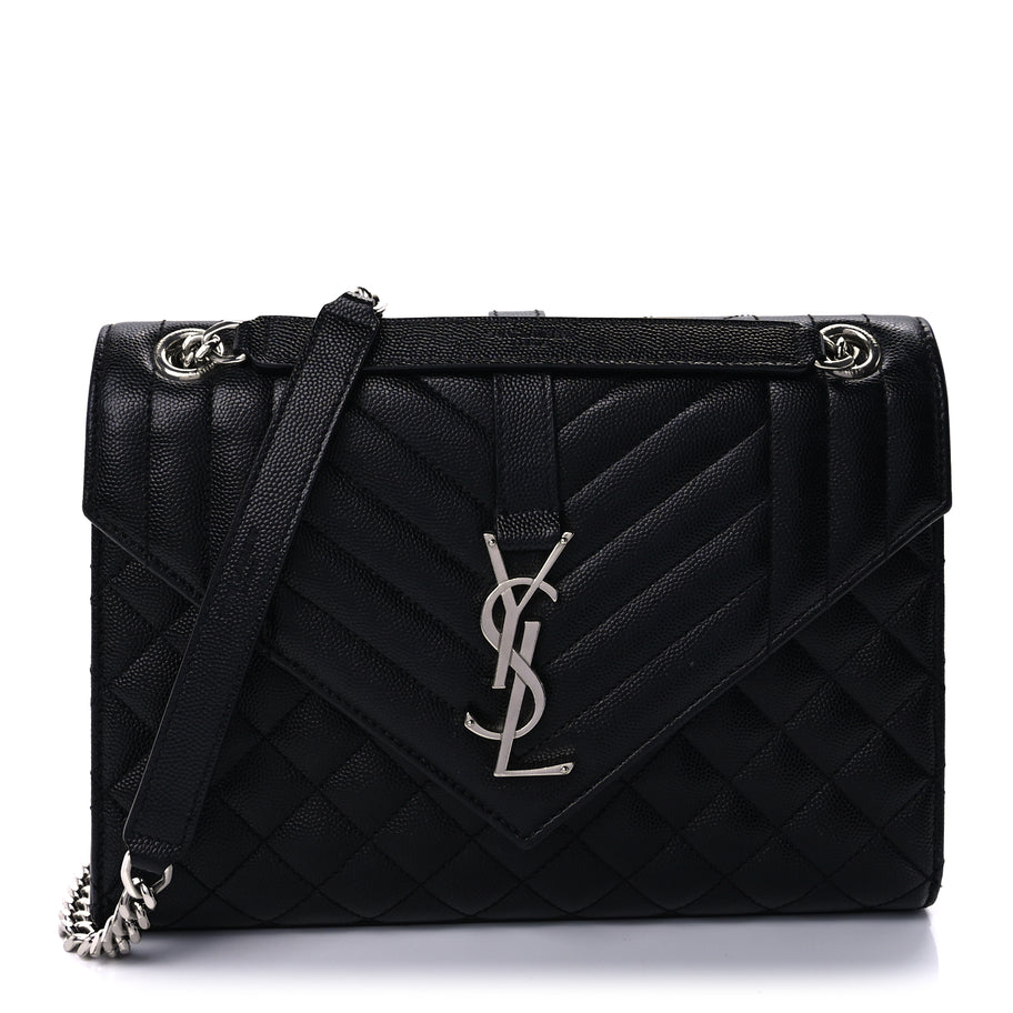 Saint Laurent Grain De Poudre Textured Mixed Matelasse Triquilt Medium Monogram Satchel Black Image 1