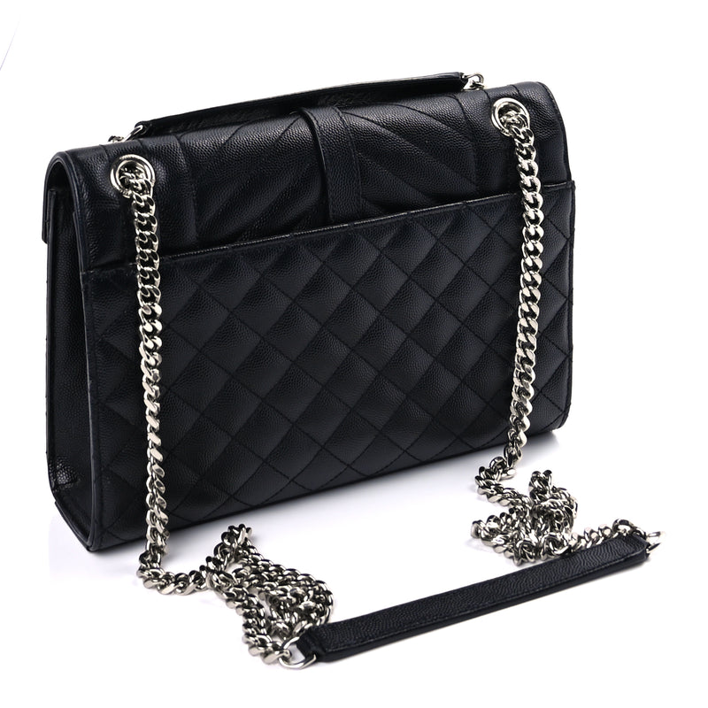  Saint Laurent Grain De Poudre Textured Mixed Matelasse Triquilt Medium Monogram Satchel Black