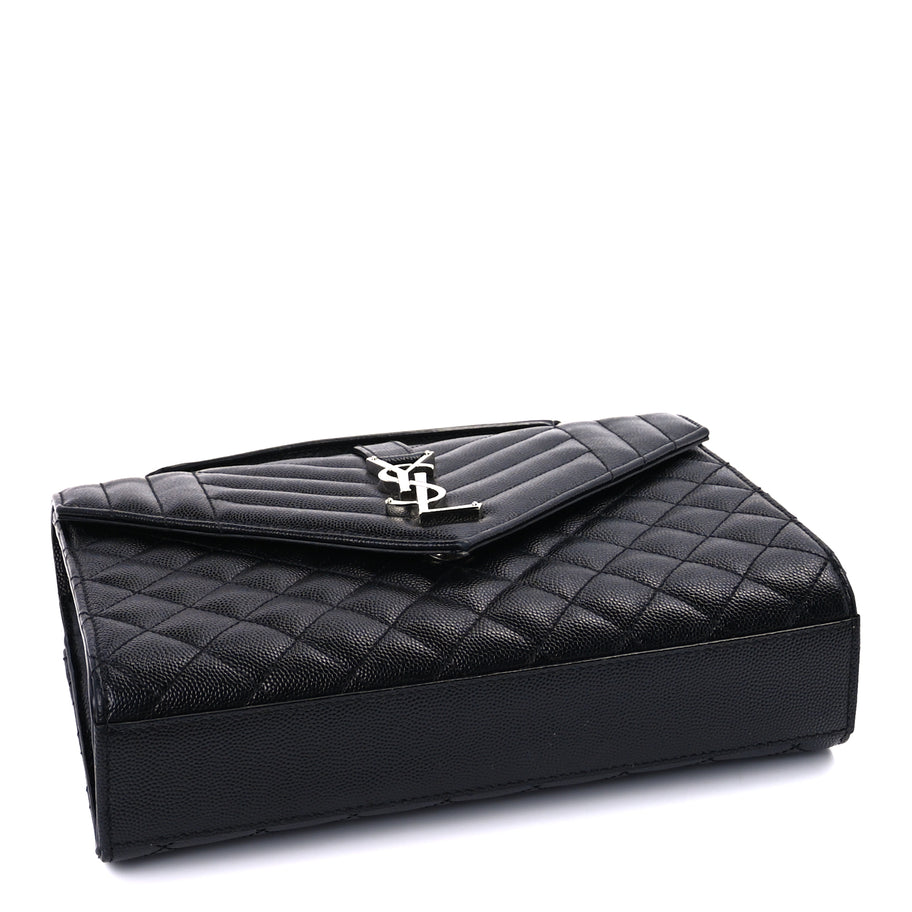 Saint Laurent Grain De Poudre Textured Mixed Matelasse Triquilt Medium Monogram Satchel Black Image 3