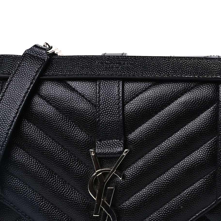 Saint Laurent Grain De Poudre Textured Mixed Matelasse Triquilt Medium Monogram Satchel Black Image 6