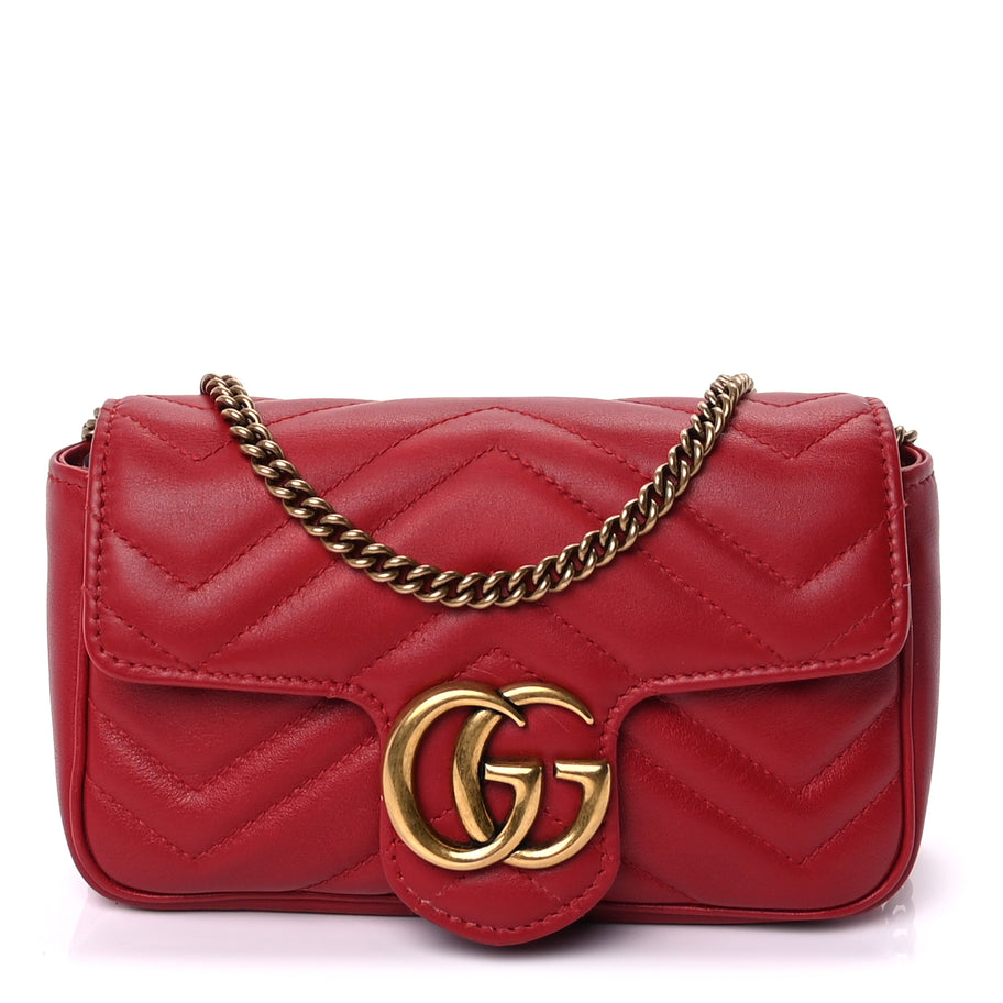 Gucci Calfskin Matelasse Super Mini GG Marmont Shoulder Bag  Hibiscus Red Image 1