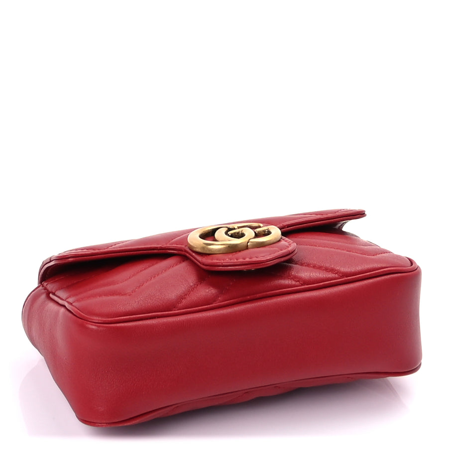 Gucci Calfskin Matelasse Super Mini GG Marmont Shoulder Bag  Hibiscus Red Image 3