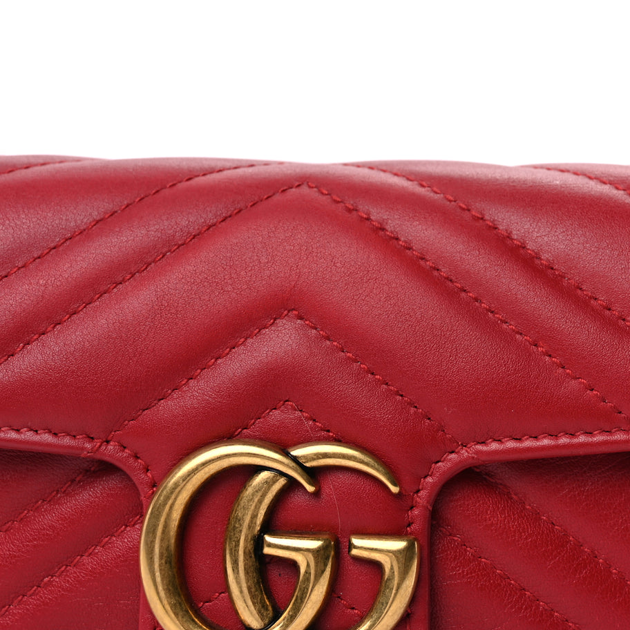 Gucci Calfskin Matelasse Super Mini GG Marmont Shoulder Bag  Hibiscus Red Image 6