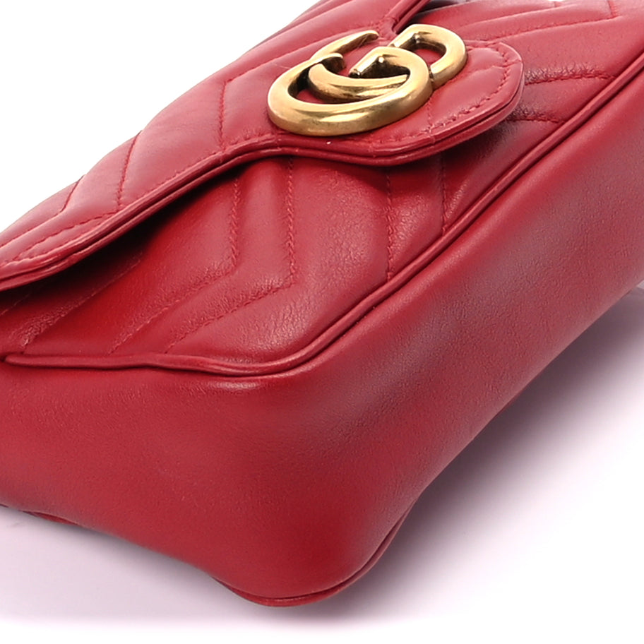Gucci Calfskin Matelasse Super Mini GG Marmont Shoulder Bag  Hibiscus Red Image 7