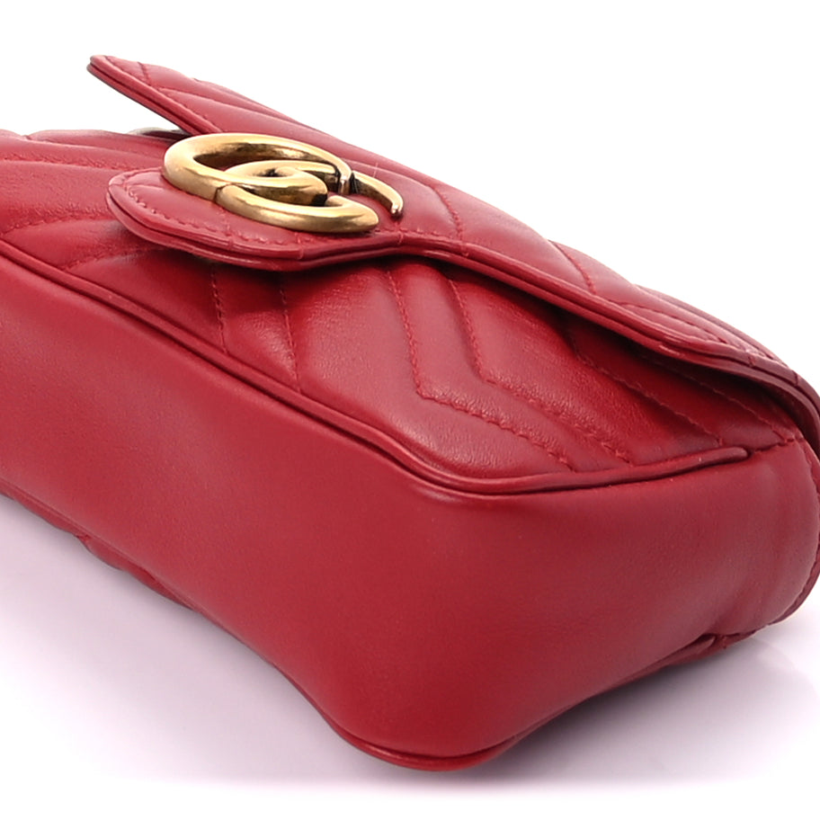 Gucci Calfskin Matelasse Super Mini GG Marmont Shoulder Bag  Hibiscus Red Image 8