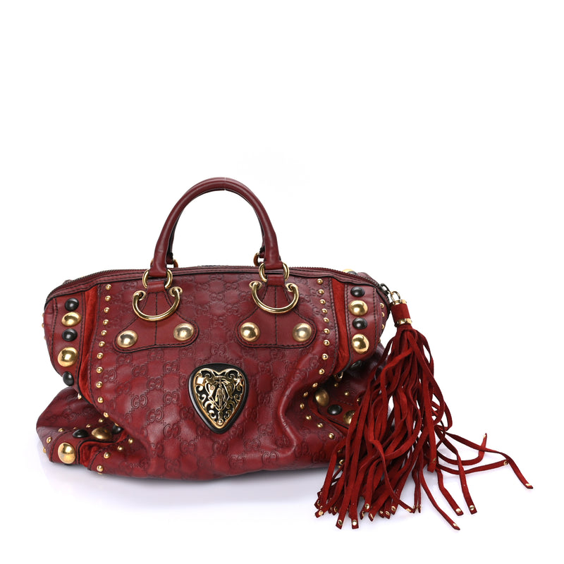  Gucci Calfskin Large Babouska Studded Boston Red