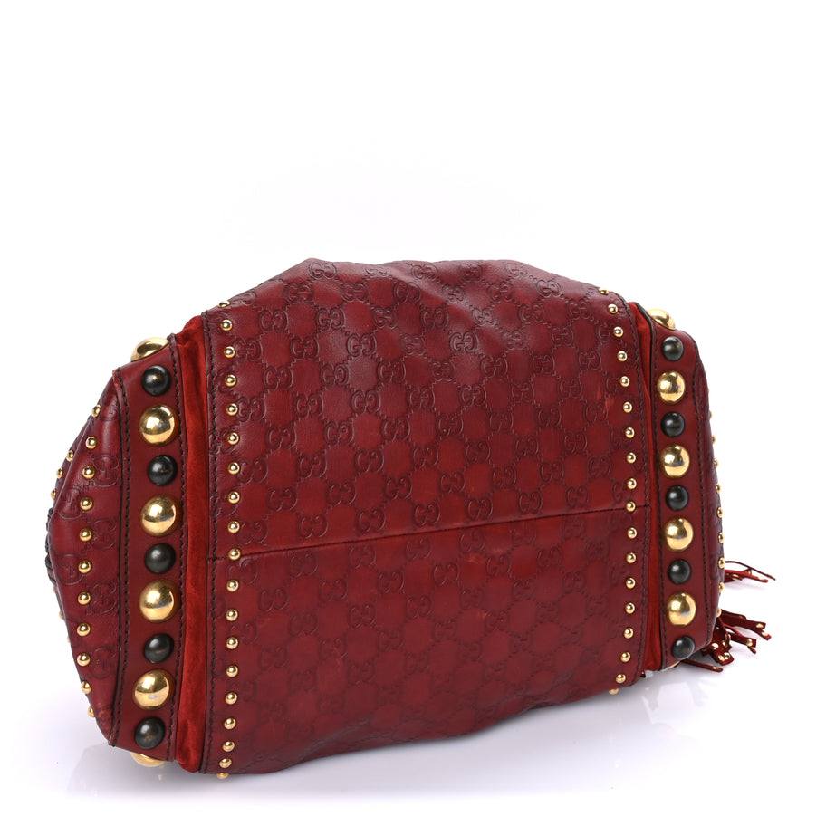Gucci Calfskin Large Babouska Studded Boston Red Image 3