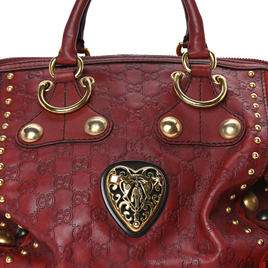 Gucci Calfskin Large Babouska Studded Boston Red Image 6