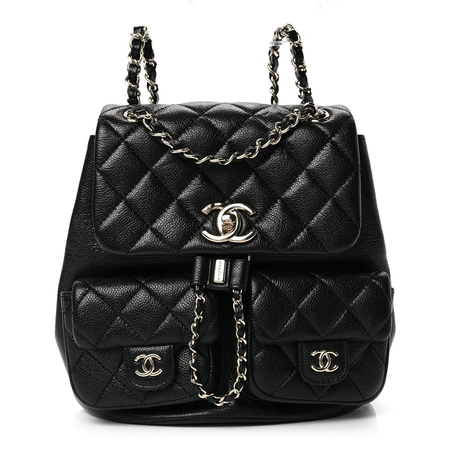 Chanel Shiny Caviar Quilted Small Duma Pockets Drawstring Backpack Black Image 1