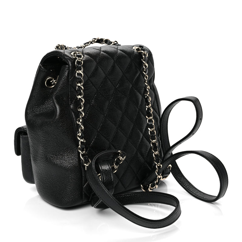  Chanel Shiny Caviar Quilted Small Duma Pockets Drawstring Backpack Black