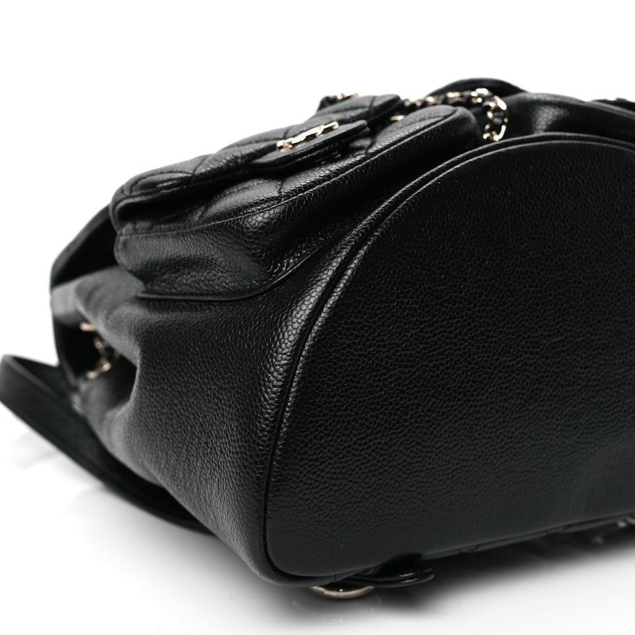 chanel black leather backpack Chanel Shiny Caviar Quilted Small Duma Pockets Drawstring Backpack Bla