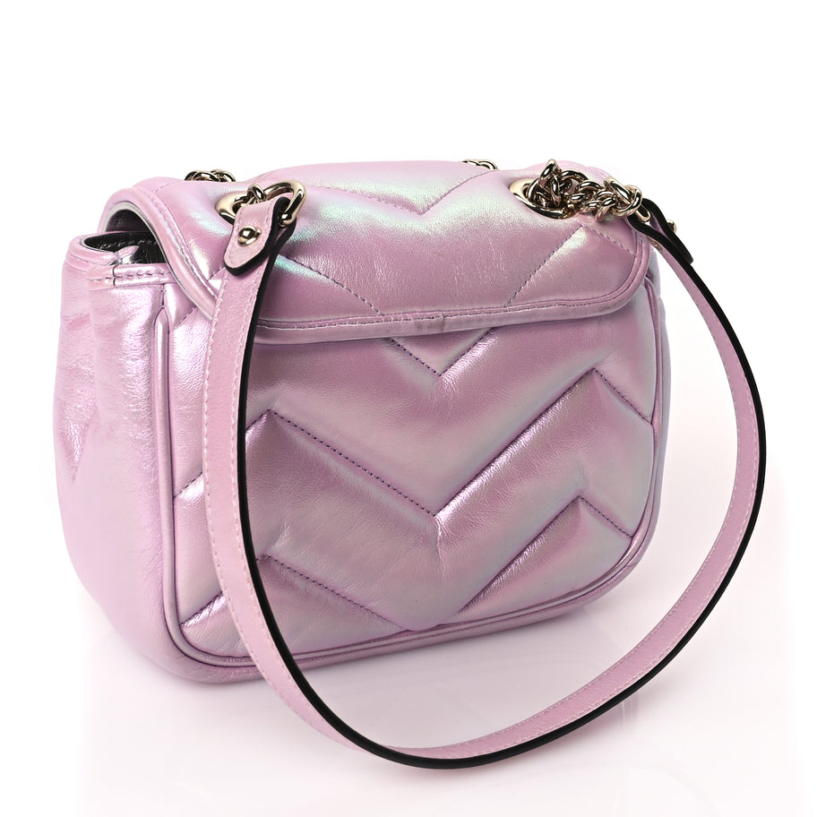 Gucci Iridescent Nappa Chevron Matelasse Mini GG Marmont Shoulder Bag Iridescent Escape Pink Image 2