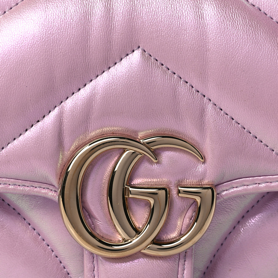 Gucci Iridescent Nappa Chevron Matelasse Mini GG Marmont Shoulder Bag Iridescent Escape Pink Image 6