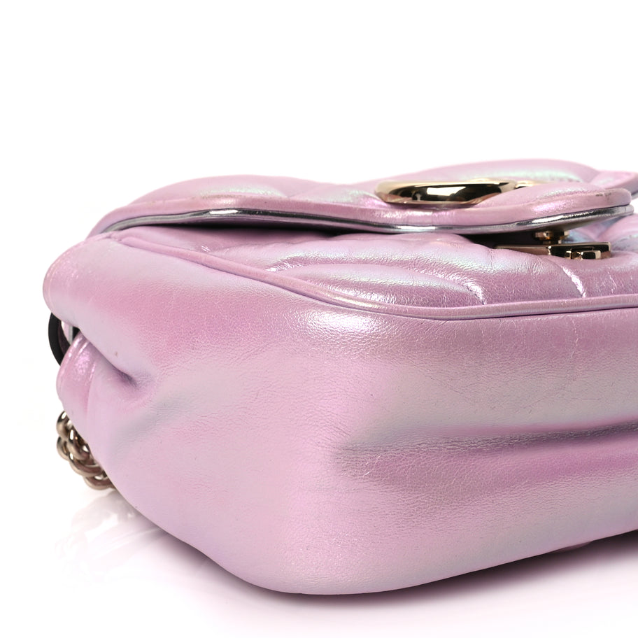 Gucci Iridescent Nappa Chevron Matelasse Mini GG Marmont Shoulder Bag Iridescent Escape Pink Image 7