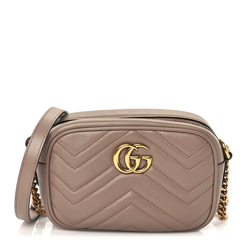  Gucci Calfskin Matelasse Mini GG Marmont Chain Shoulder Bag  Perfect Pink