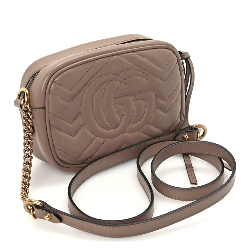  Gucci Calfskin Matelasse Mini GG Marmont Chain Shoulder Bag  Perfect Pink