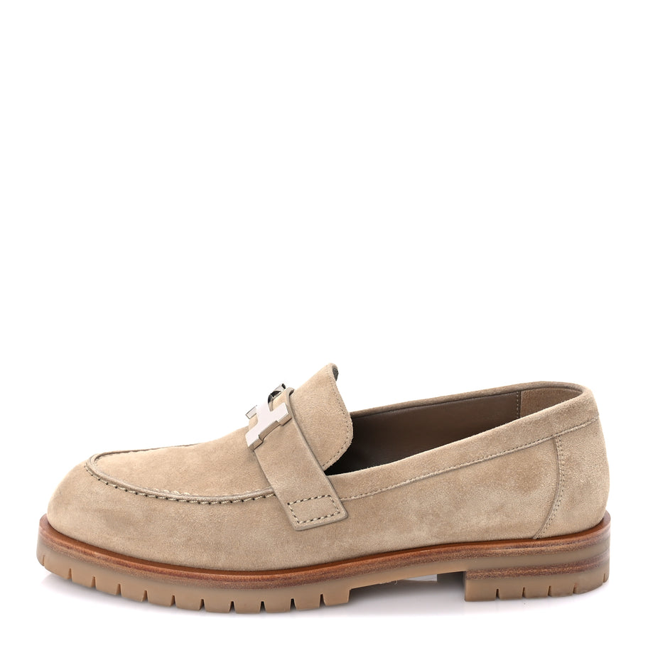 Hermes Suede Goatskin Womens Faubourg Loafers 37 Beige Argile Beige Argile Image 1