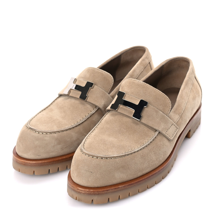 Hermes Suede Goatskin Womens Faubourg Loafers 37 Beige Argile Beige Argile Image 2