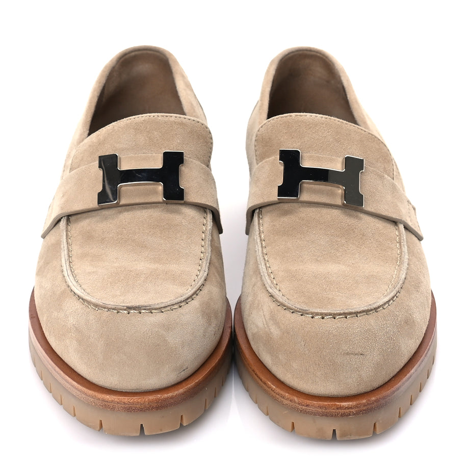 Hermes Suede Goatskin Womens Faubourg Loafers 37 Beige Argile Beige Argile Image 3