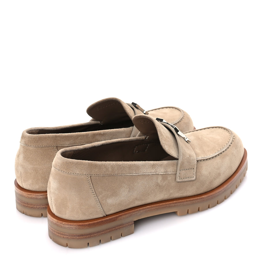Hermes Suede Goatskin Womens Faubourg Loafers 37 Beige Argile Beige Argile Image 4