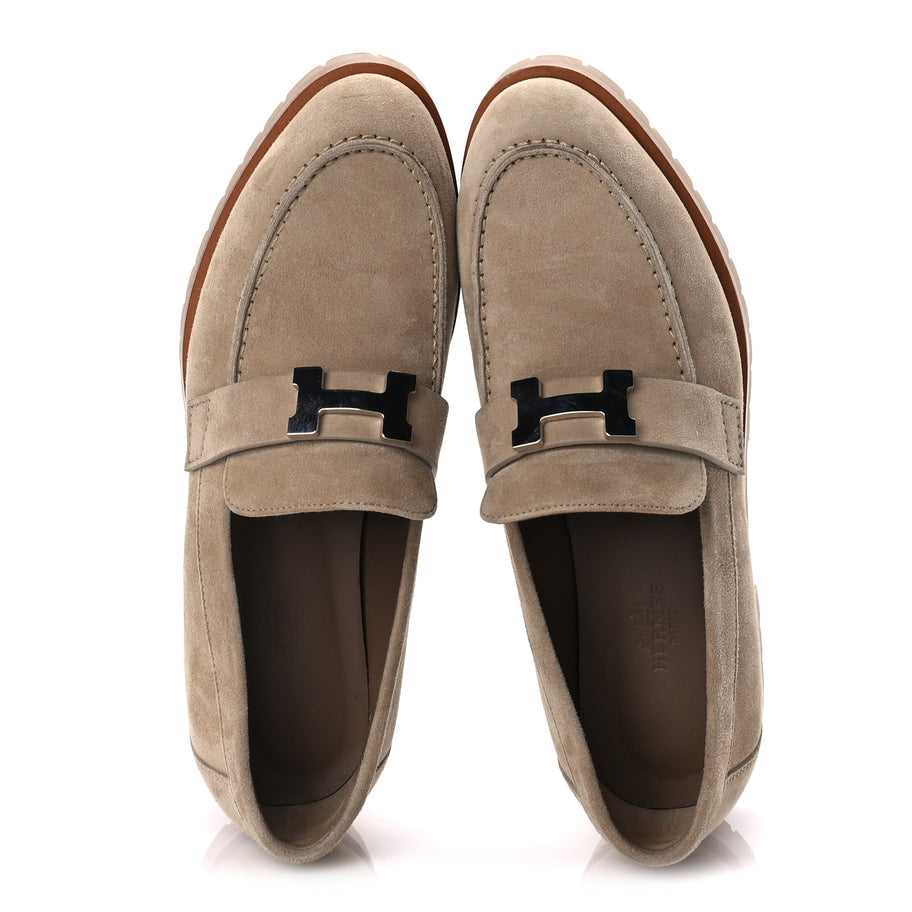 Hermes Suede Goatskin Womens Faubourg Loafers 37 Beige Argile Beige Argile Image 7